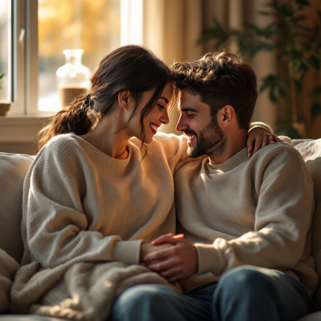Paar überwindet emotionale Distanz in Beziehung durch Nähe und Gespräch